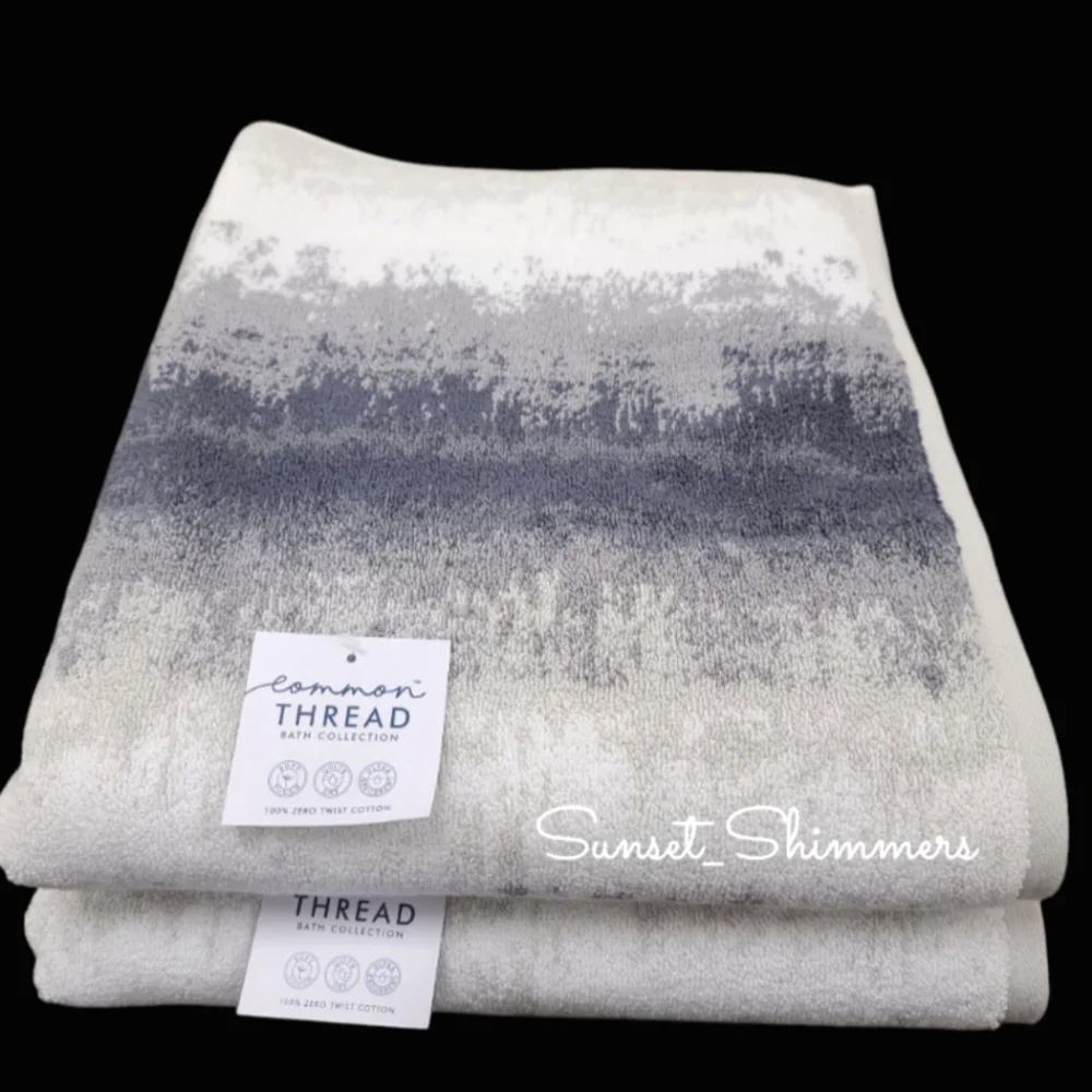 8pc COMMON THREAD 100% Zero Twist Cotton Bath Towel Set Grays / White New